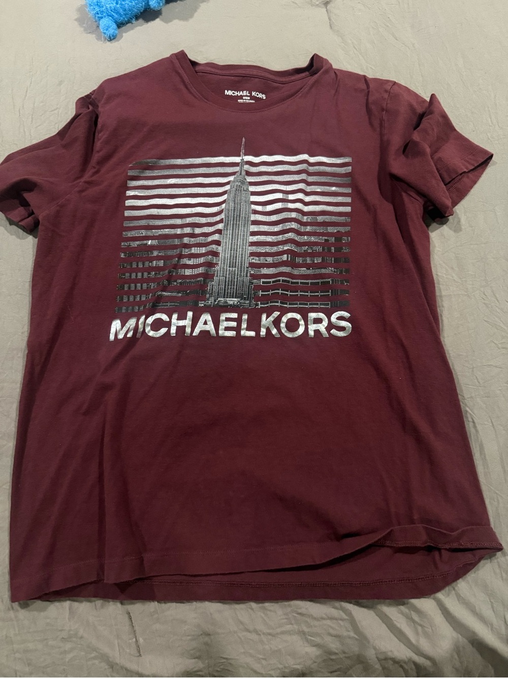 Michael Kors Men's Maroon Short-Sleeve Graphic Tee with Silver Logo